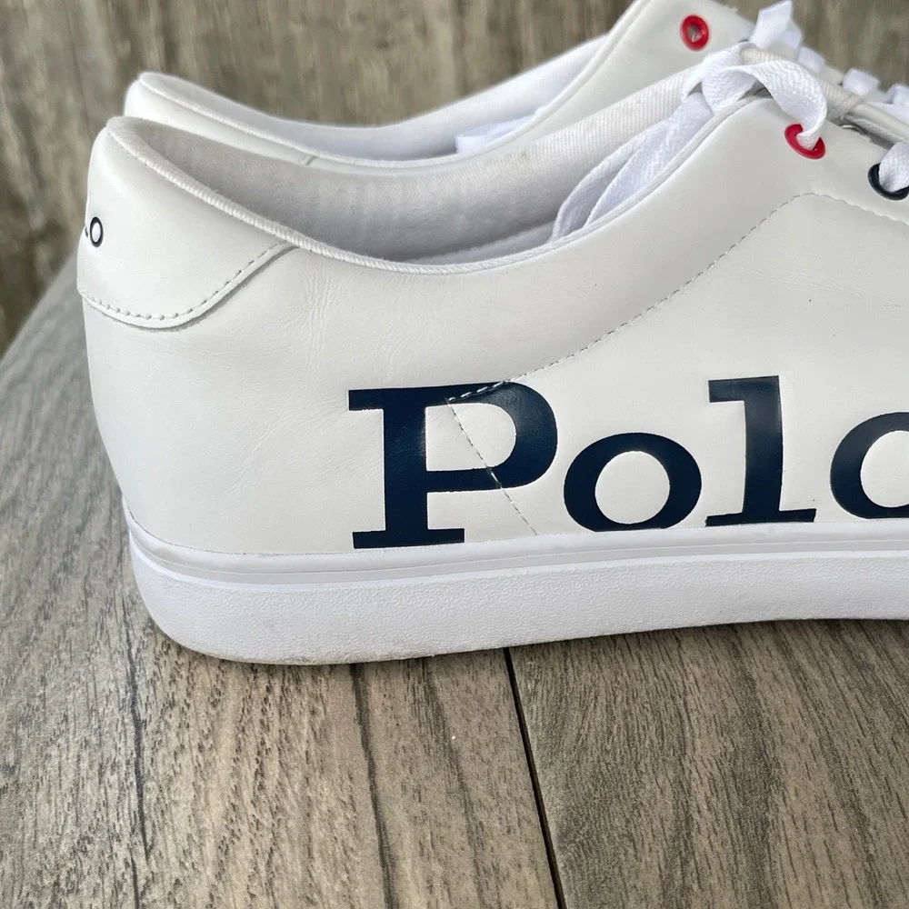 Polo Ralph‎ Lauren Longwood Sneakers Men 15 White Leather Big Logo Low Top Shoes
